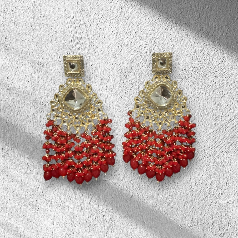 Elegant Gold and Red Beaded Earrings